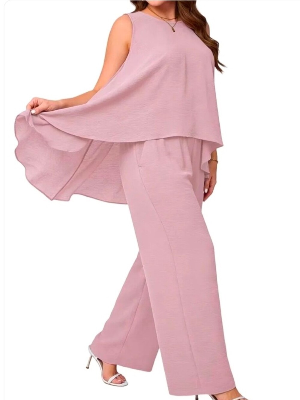 New Elegant Pink Wide-Leg 2 Piece Set - Sleek Evening Style
